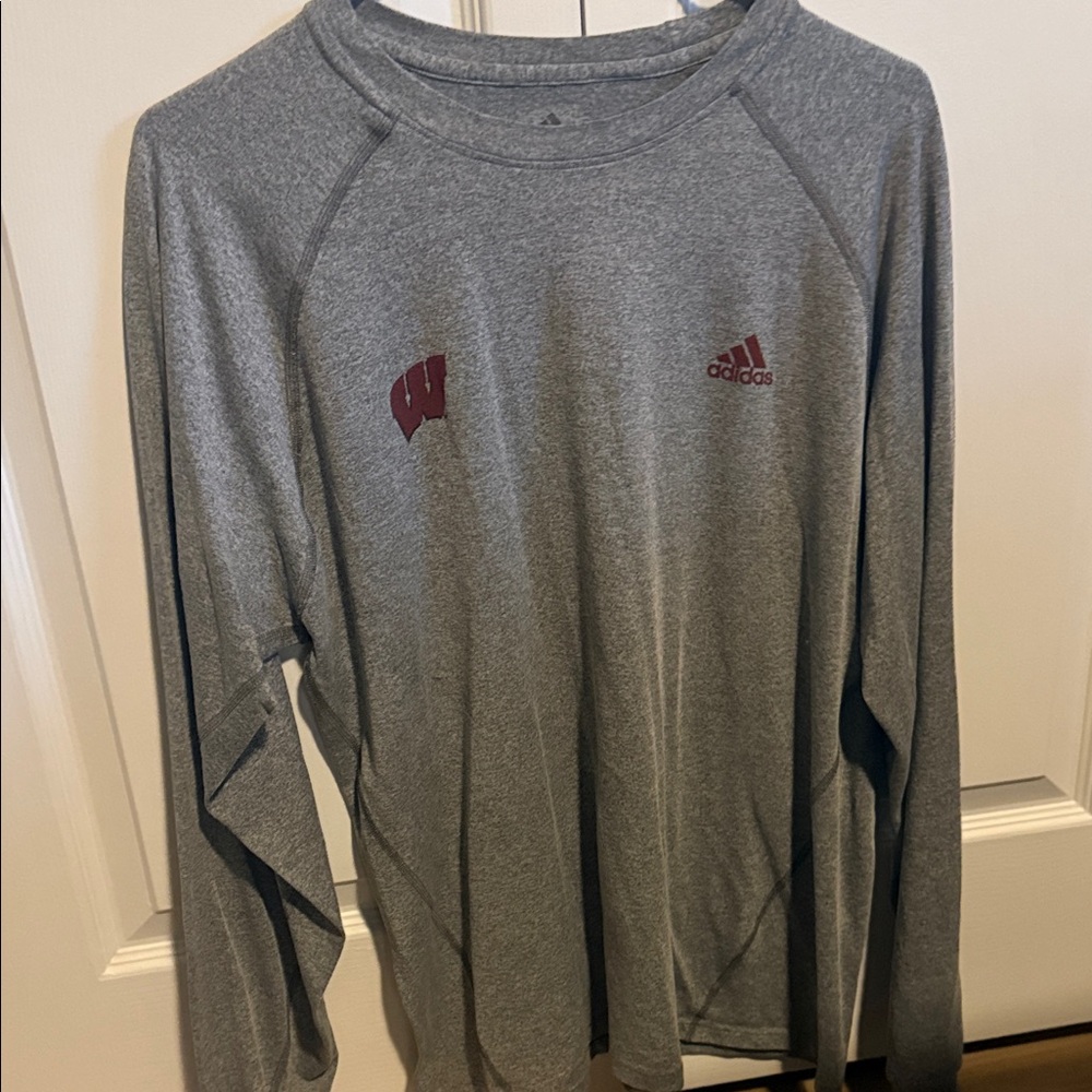 Adidas Heather Gray Long Sleeve Shirt with Red Accents